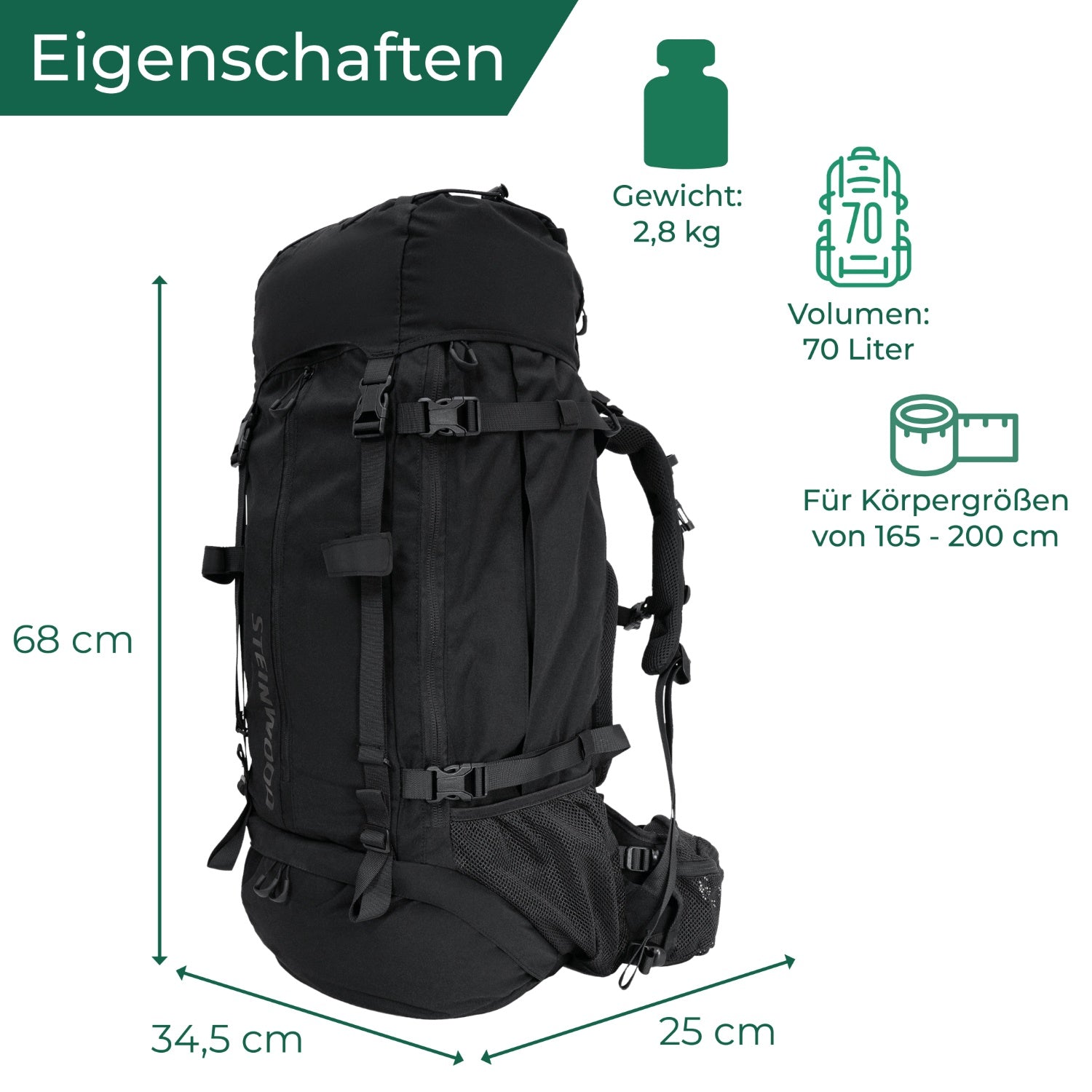 wanderrucksack wie viel liter Steinwood Trekkingrucksack 70L
